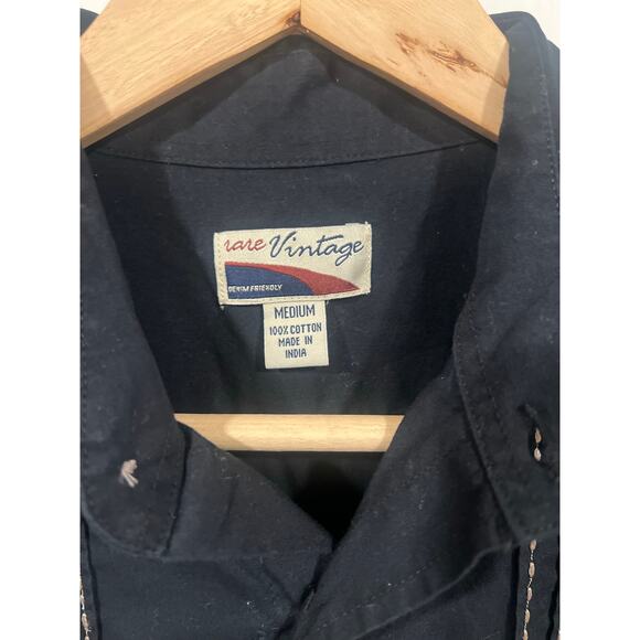 American Vintage Mens Cotton Embroidered Western Button-up Shirt  Black - Picture 5 of 7